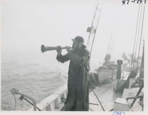 Image: Buckets blowing fog horn on board the Bowdoin